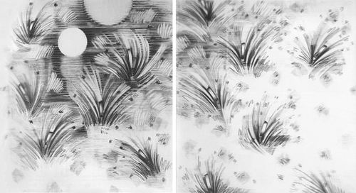 Universal Rhythm Series, Drawing 7. Large mural size diptych, graphite on Arches hot-pressed paper, 8.5 feet by 5 feet. Fine Art by Sor. Image copyright 2013 by Susana Sori
